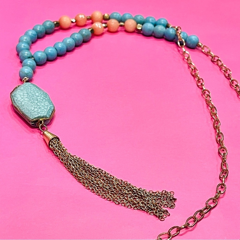 Carole Statement Faux Turquoise Beaded Costume Jewelry Necklace